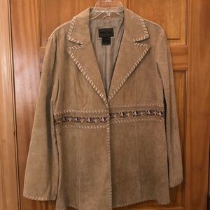 Suede blazer with leather stitching & embroidery